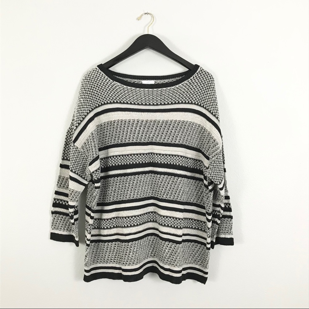 J Jill XL Textured Sweater Black Gray Linen Cotton